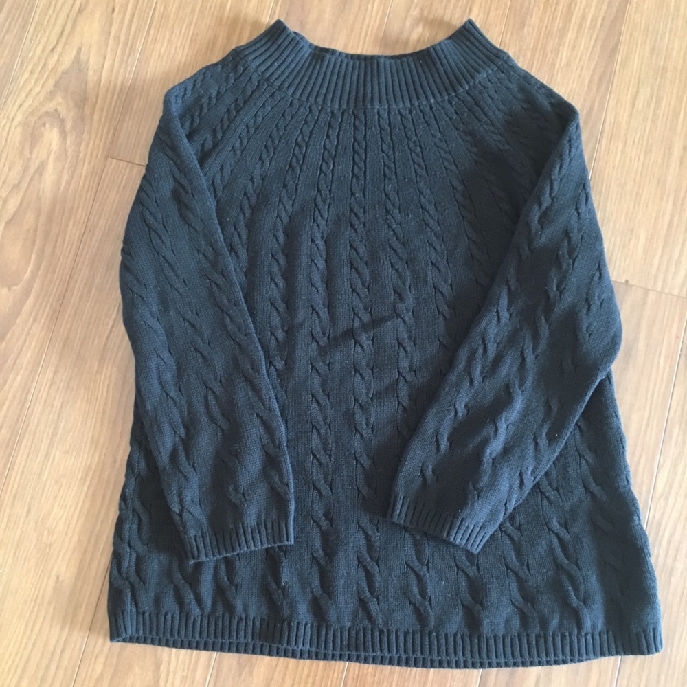 Talbots Black Mockneck Cable Sweater, size Medium